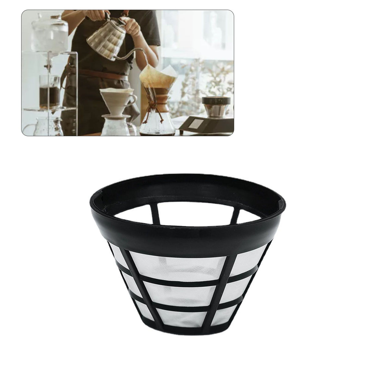 2PCS Reusable Coffee Filter Stainless Steel Nylon Effective Filtering Permanent Cone Coffee Maker Filter for Home