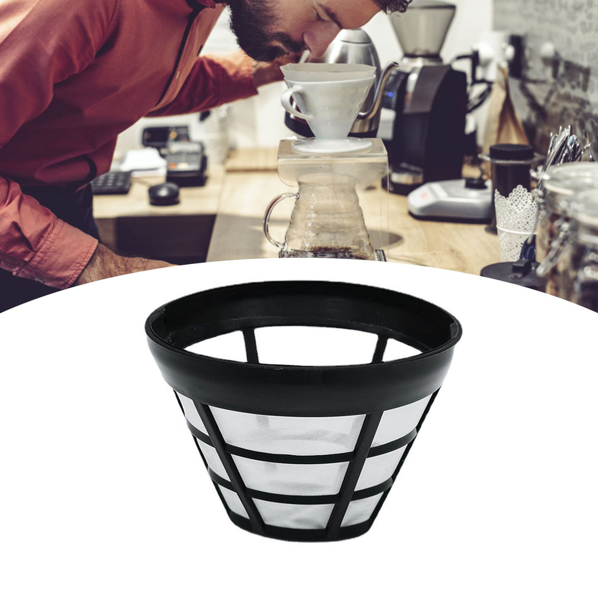 2PCS Reusable Coffee Filter Stainless Steel Nylon Effective Filtering Permanent Cone Coffee Maker Filter for Home
