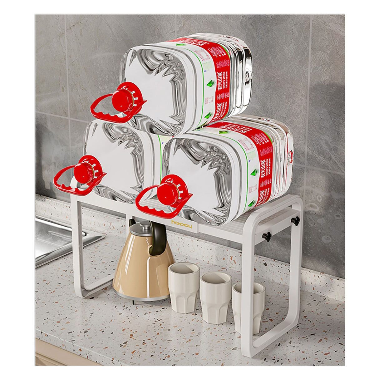 Tabletop Kitchen Storage Rack White Plastic Double Layers Telescopic Kitchen Shelf Organizer for Home Stove Basin 8512 1