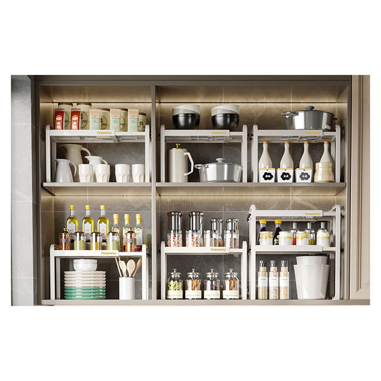 Tabletop Kitchen Storage Rack White Plastic Double Layers Telescopic Kitchen Shelf Organizer for Home Stove Basin 8512 1
