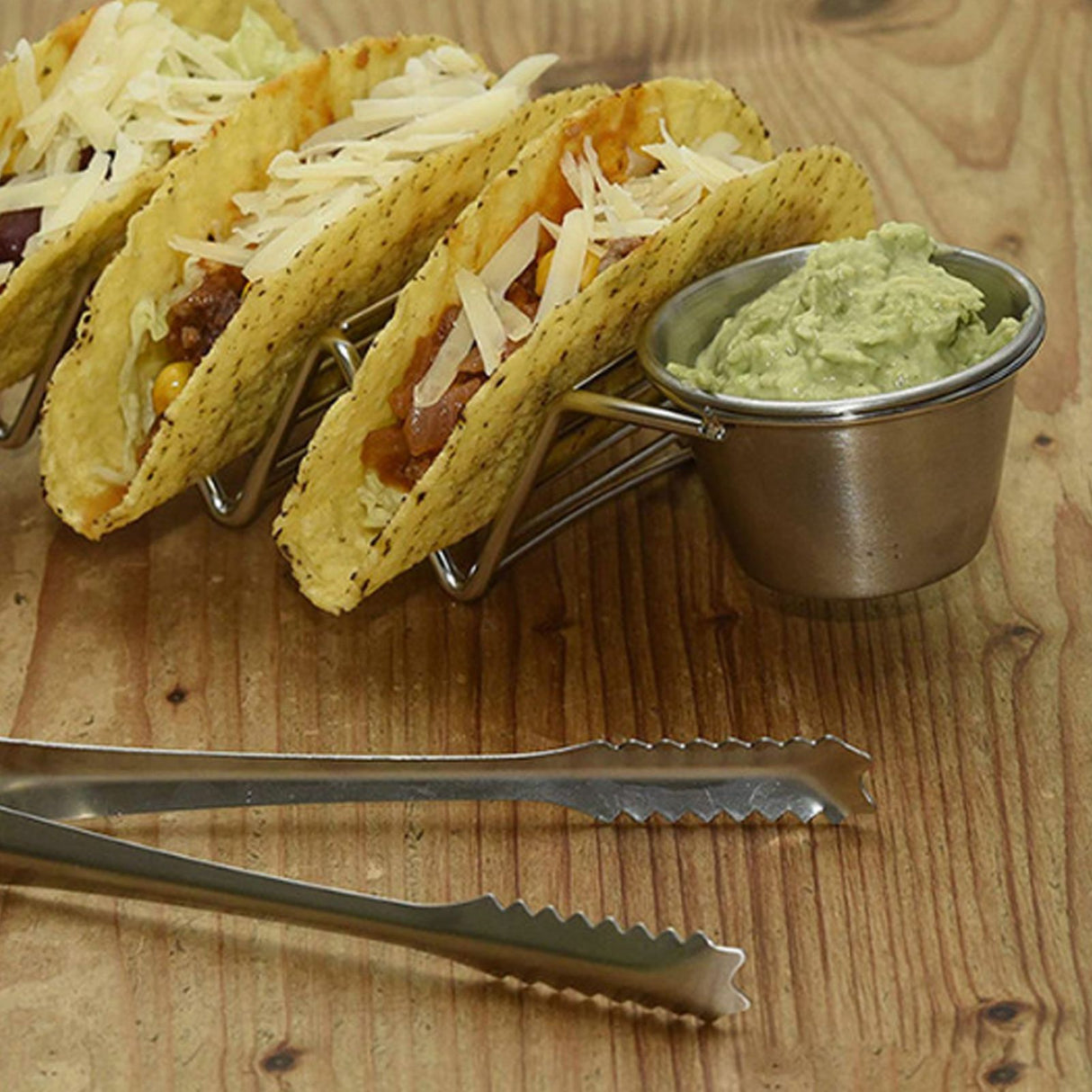 Taco Stand Stainless Steel 3 Grid V Shaped Glossy Taco Holder Rack for Kitchen Home with Double Side Sauce Cups