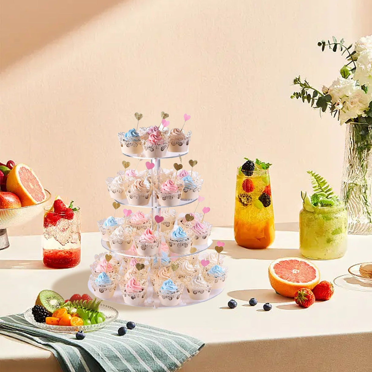 Cupcake Stand Multi Round Tiers Transparent Acrylic High Stability Cupcake Tower for Display Serving Party 4 Tier