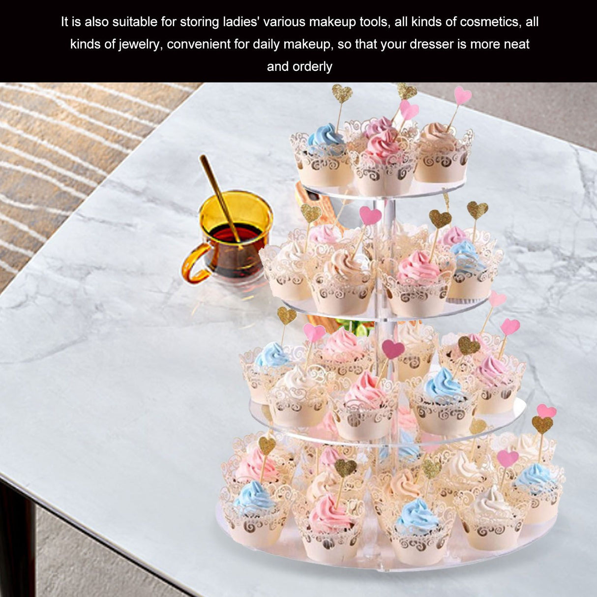 Cupcake Stand Multi Round Tiers Transparent Acrylic High Stability Cupcake Tower for Display Serving Party 4 Tier