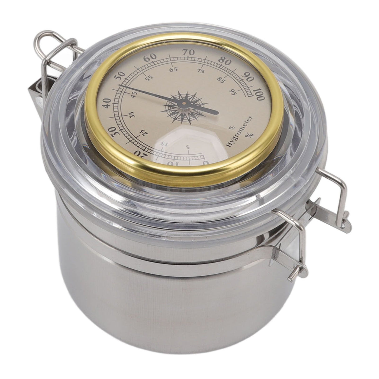 Cigar Jar Stainless Steel Silicone Ring with Hygrometer Waterproof Sealed Storage Jar for Home 96mmx103mm/3.8x4.1in