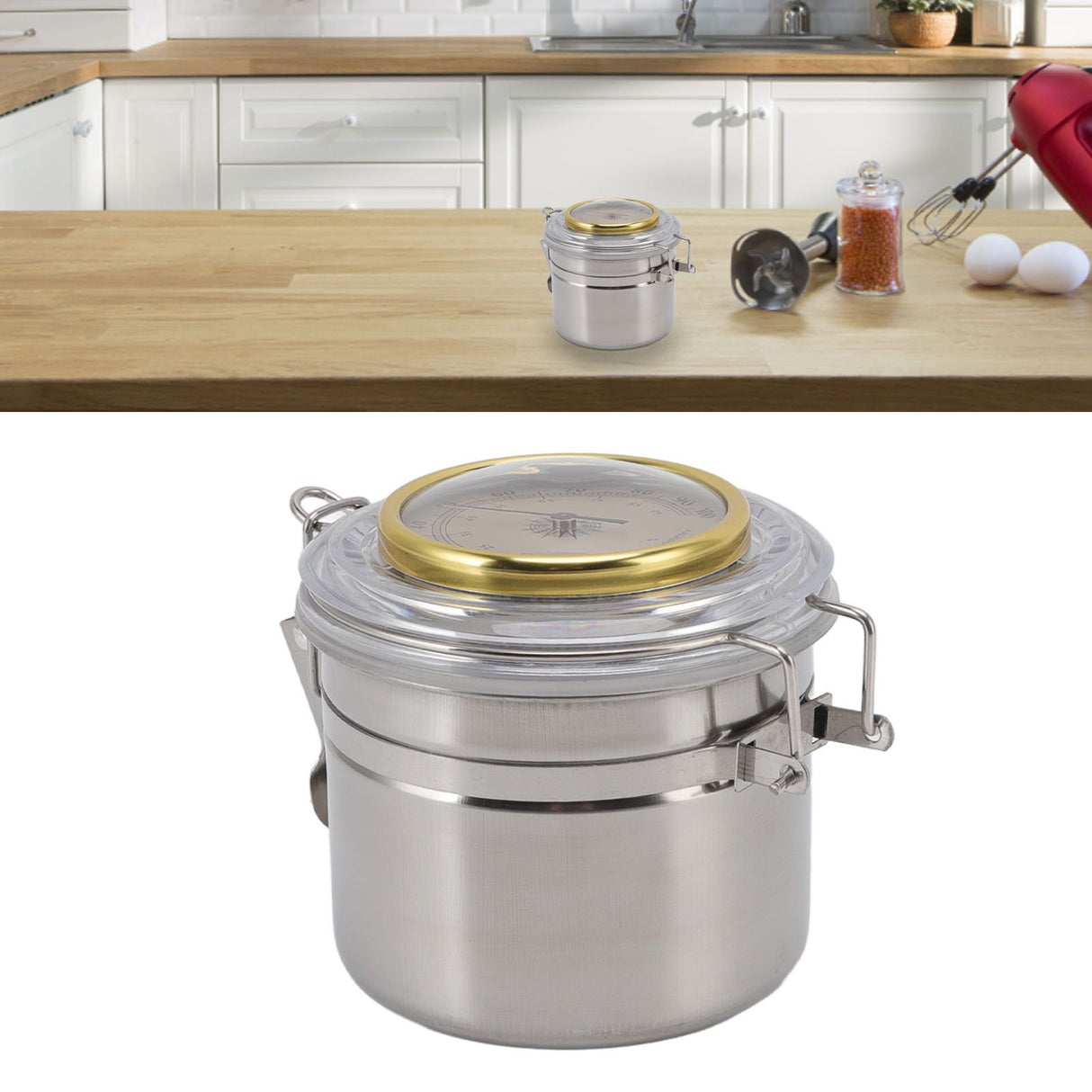 Cigar Jar Stainless Steel Silicone Ring with Hygrometer Waterproof Sealed Storage Jar for Home 96mmx103mm/3.8x4.1in