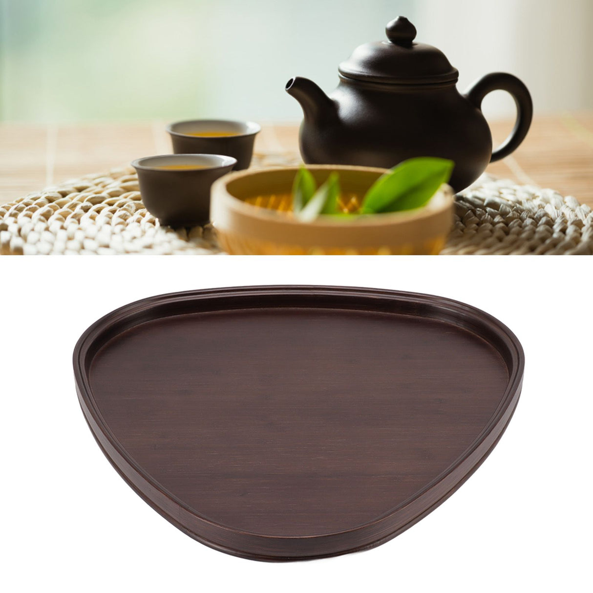 Wood Serving Tray Sturdy Bamboo Simple Elegant Triangular Multifunction Wooden Tea Tray for Cafe Office Dining Table Small