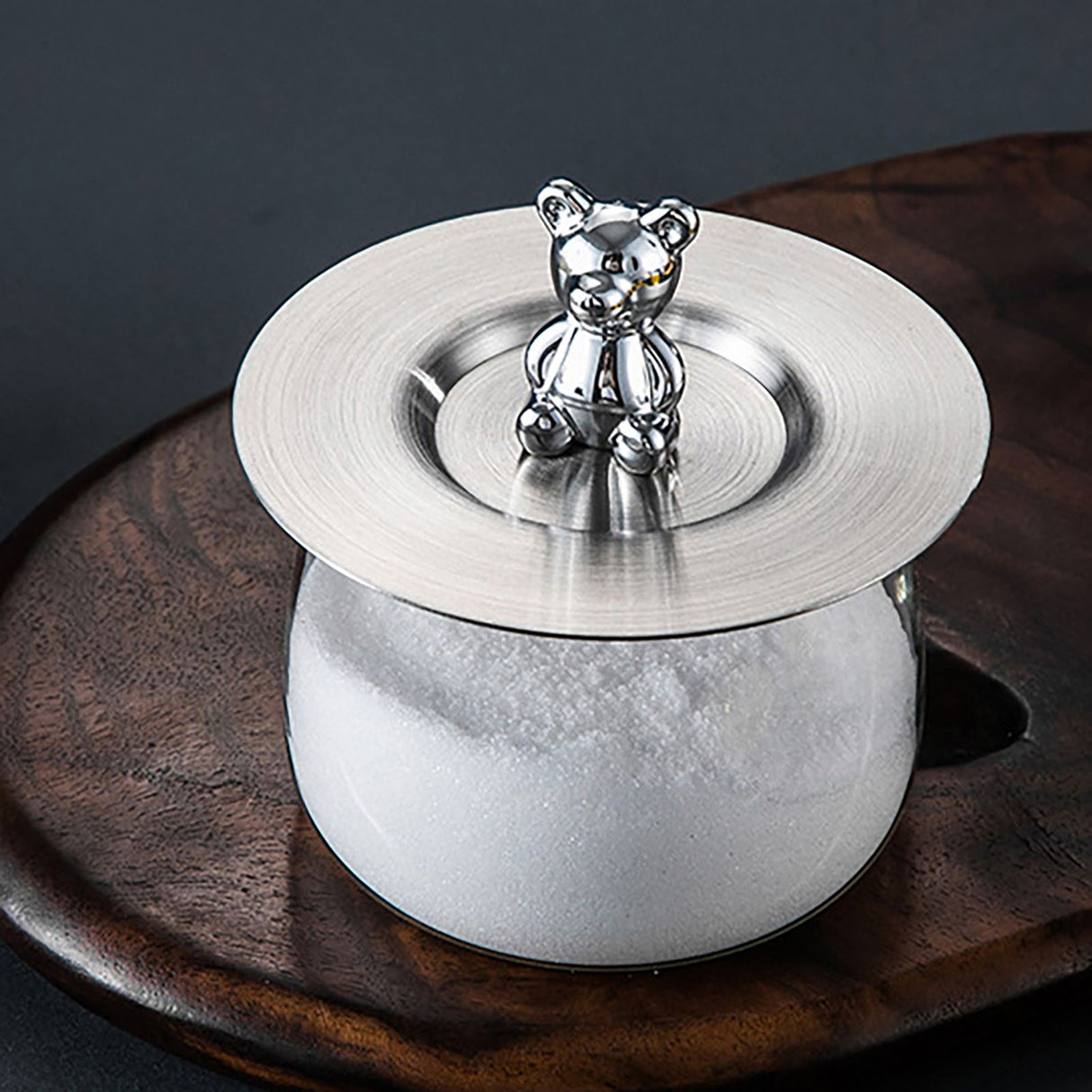 Cute Bear Cup Cover Stainless Steel Dustproof Rounded Edges Glossy Surface Artistic Cup Lid for Mug Glass Cup Silver