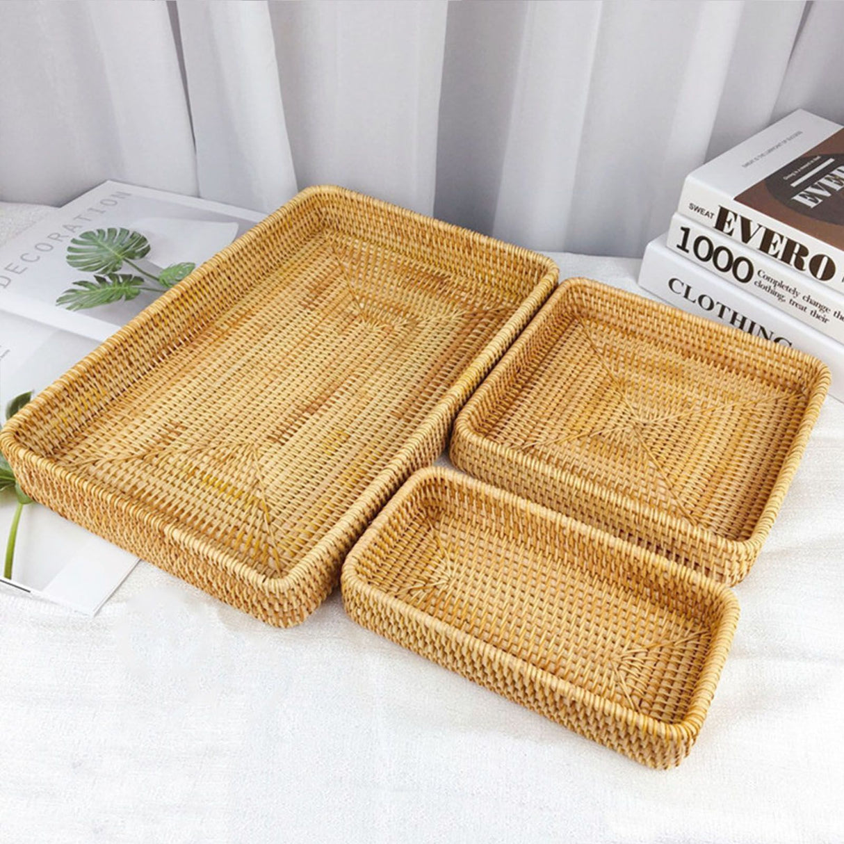 Rattan Tray Tabletop Organization Hand Woven Snack Storage Basket Multifunctional Serving Tray M