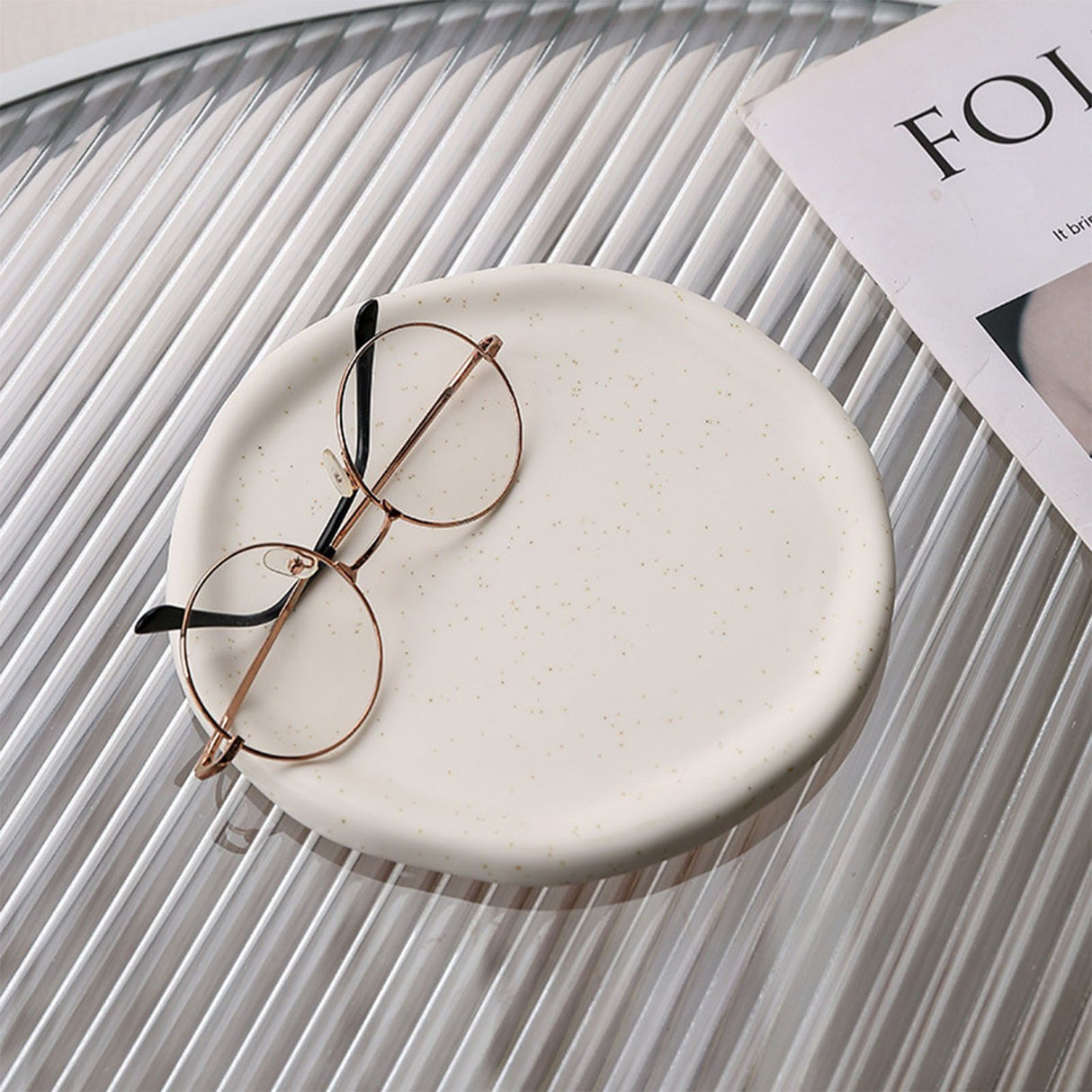 Jewelry Plate Ceramic Glossy Appearance Simple Modern Stylish Storage Tray for Home Gift White Round