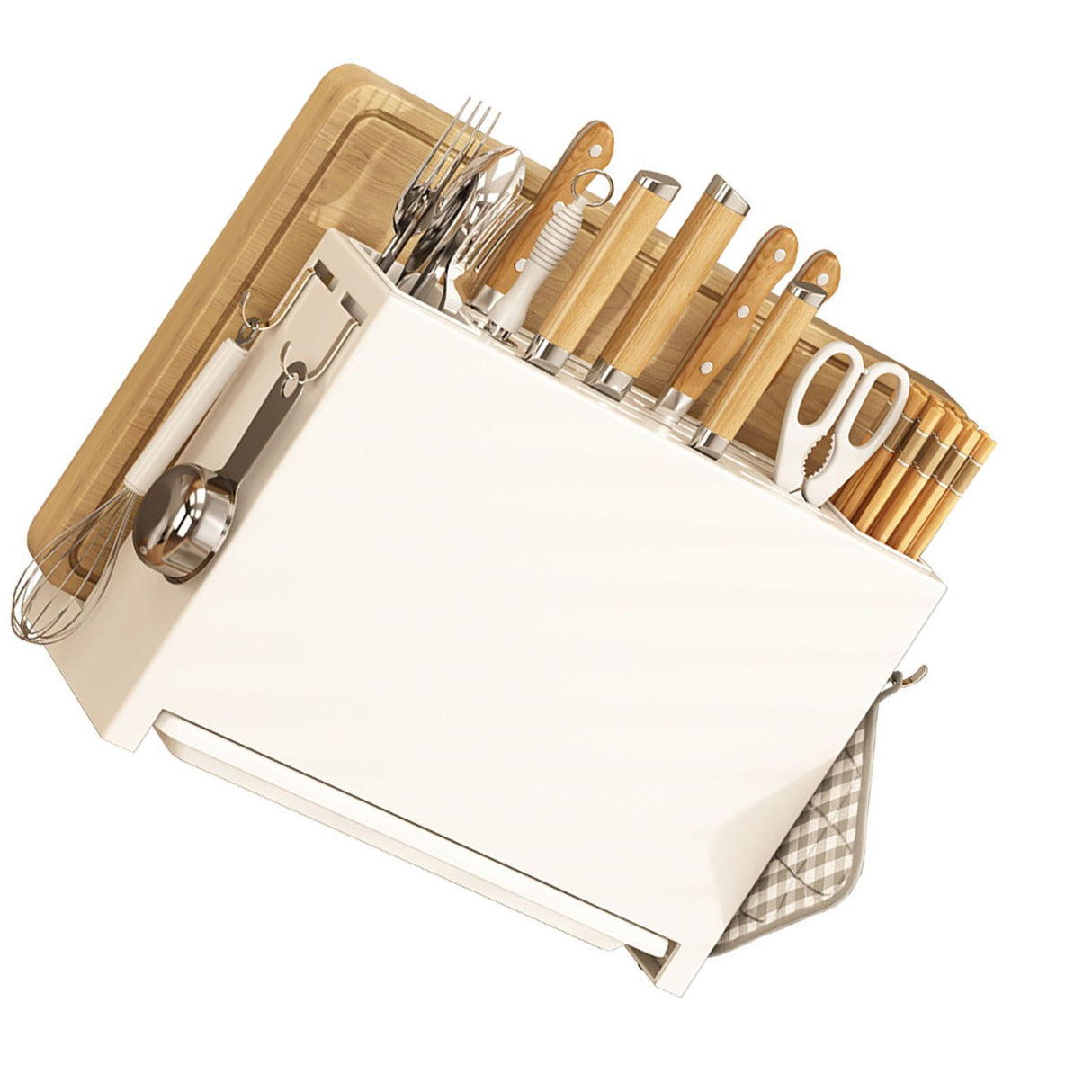 Kitchen Knife Drying Holder Integrated Chopsticks Cutting Board Storage Rack Organizer White
