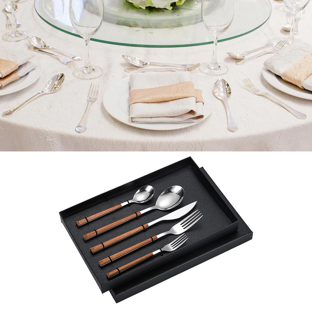 Tableware Cutlery Set Stainless Steel Dinner Knives Forks Spoons Eating Utensils High Hardness Flatware Set Wood Grain Handle