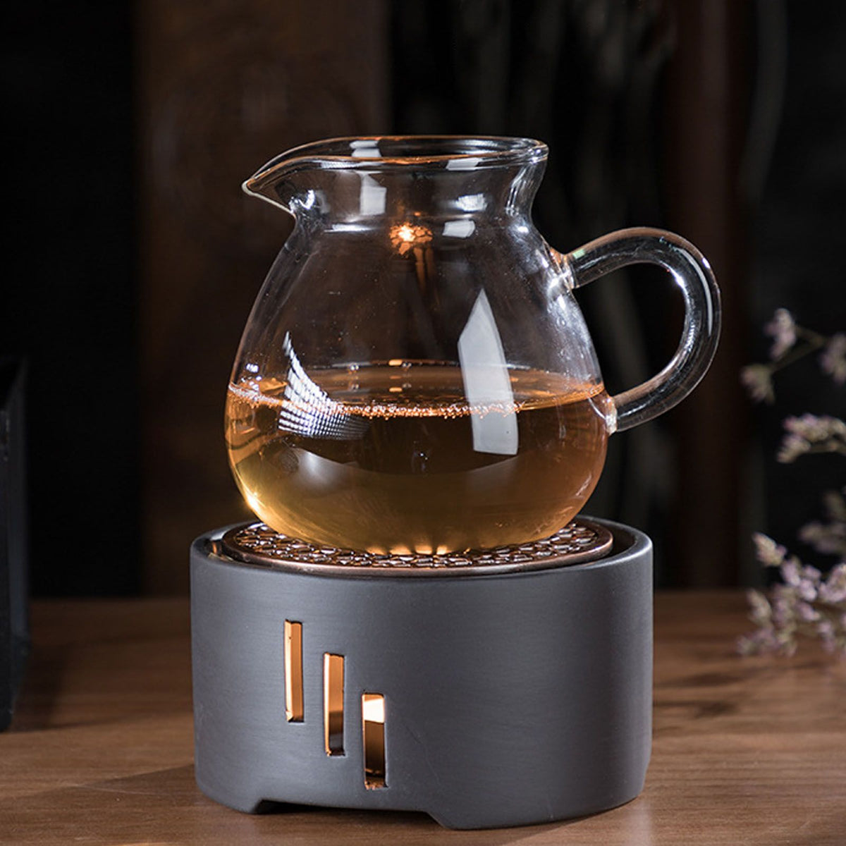 Teapot Warmer Kit with Bronze Color Mat Functional Convenient Tea Coffee Warm Tool for Coffee Beverages