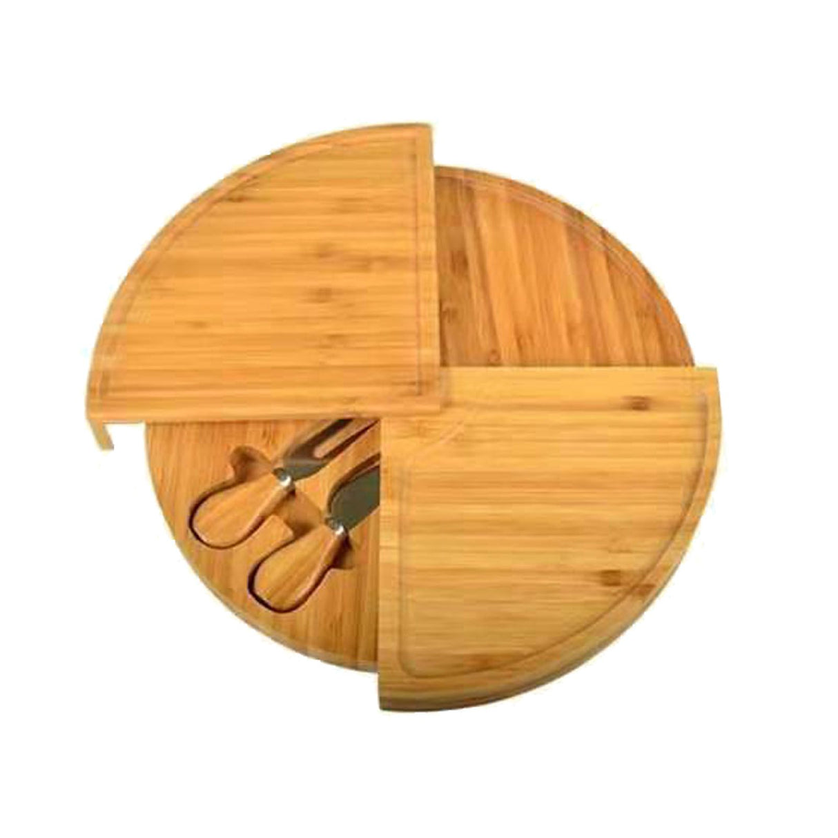 Bamboo Cheese Plate Board with 2 Knife Concealed Compartment Bread Fruit Snack Serving Tray