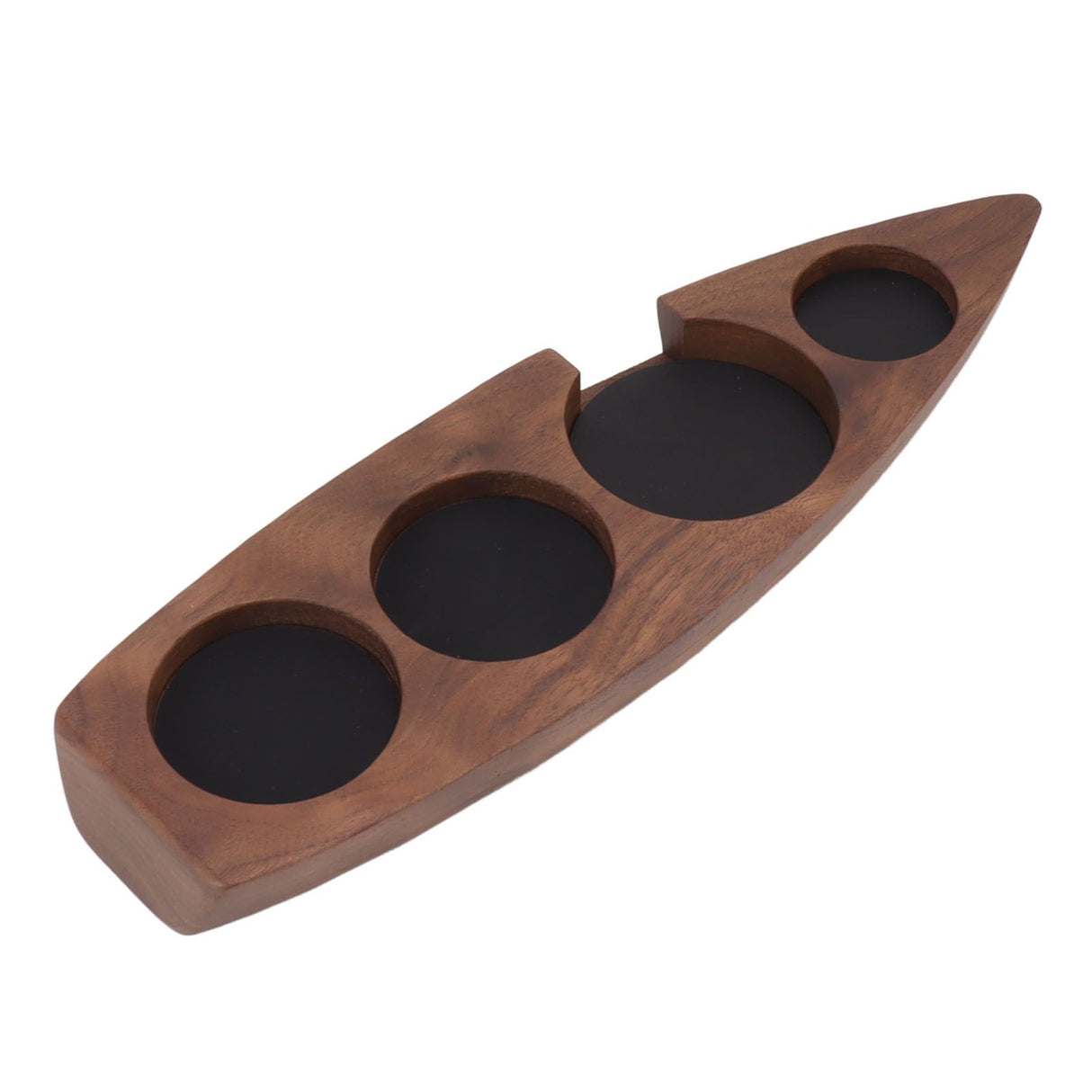Boat Shape Coffee Tamper Holder Walnut Wood Coffee Distributor Holder Station for Cafe Western Restaurant Bar Family Kitchen 53mm