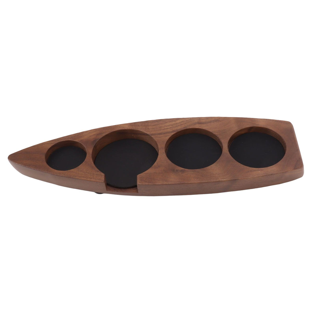 Boat Shape Coffee Tamper Holder Walnut Wood Coffee Distributor Holder Station for Cafe Western Restaurant Bar Family Kitchen 53mm