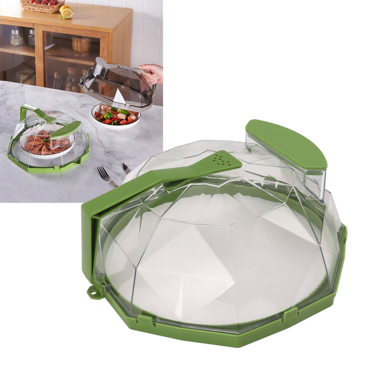 Microwave Splash Heating Cover PC Food Splatter Guard with Extension Handle for Kitchen Cooking Grass Green