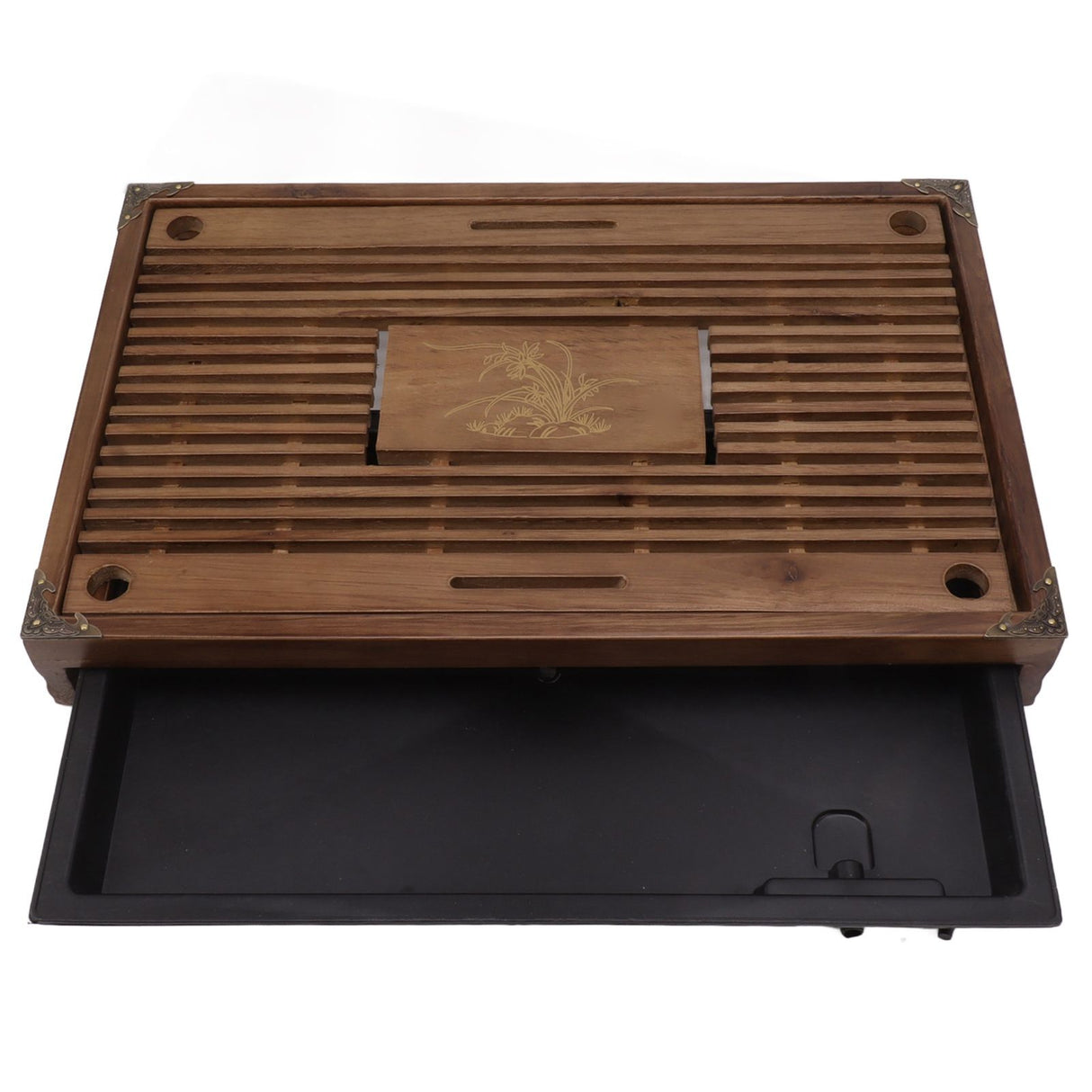 Gongfu Tea Tray Water Storage Drainage Home Decoration Ornament Serving Tray for Office Brown