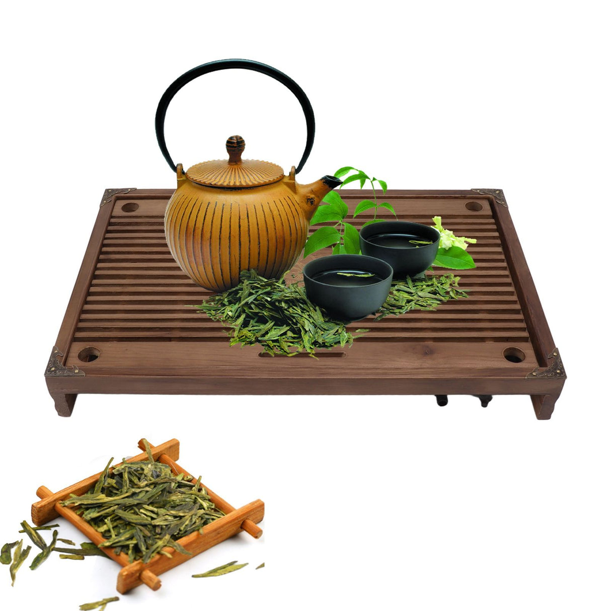 Gongfu Tea Tray Water Storage Drainage Home Decoration Ornament Serving Tray for Office Brown