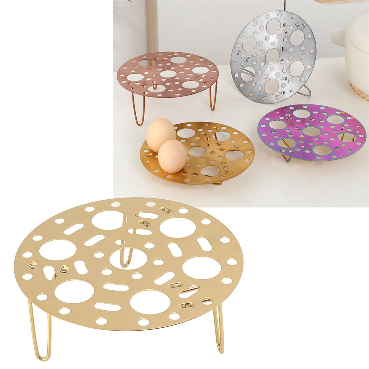 Steaming Rack Stainless Foldable Multi Function Steel Steaming Tray Dumplings Egg Steaming Tool for Home Restaurant Gold
