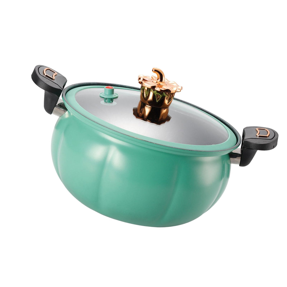 Micro Pressure Cooker Pumpkin Non Stick Multifunctional Soup Pot Gas Stove Universal Kitchen Tool with Glass Lid Green 28cm
