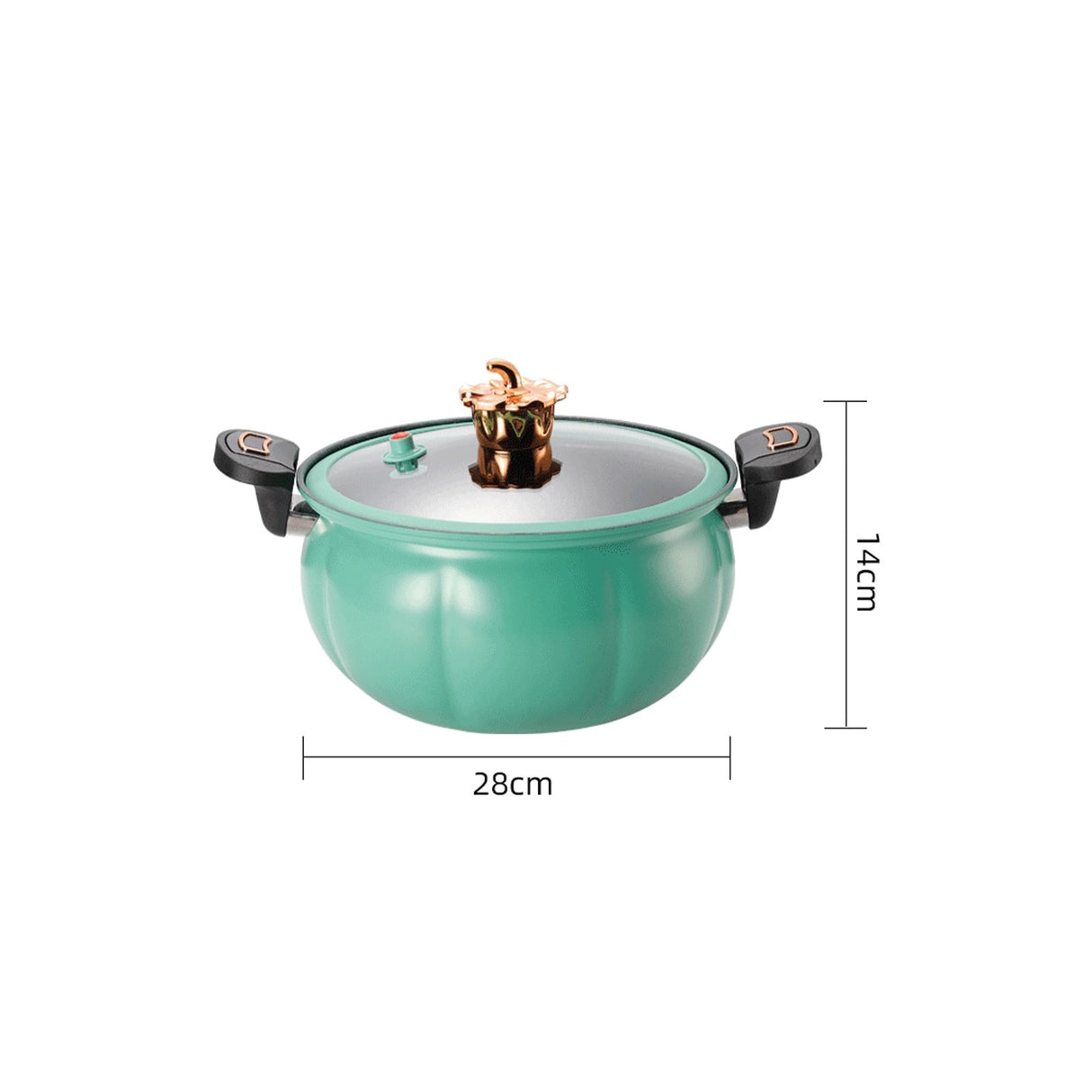 Micro Pressure Cooker Pumpkin Non Stick Multifunctional Soup Pot Gas Stove Universal Kitchen Tool with Glass Lid Green 28cm