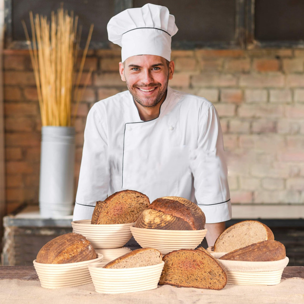 25cm Bread Proofing Basket Set Oval Natural Rattan Sourdough Proofing Basket Dough Scraper Cloth Liner Brush
