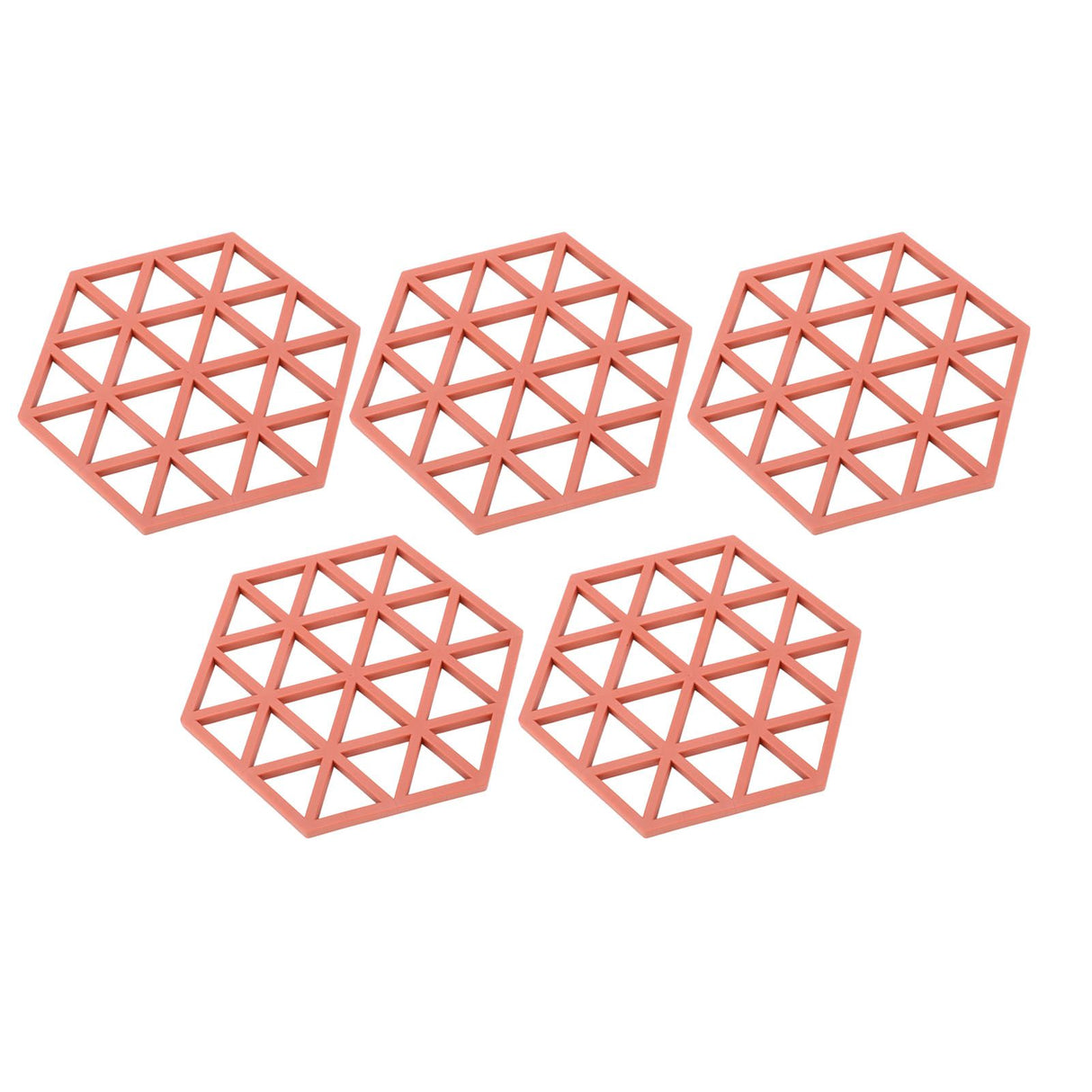 5pc Silicone Hexageon Placemat Heat Insulation Dish Cup Bowl Mat for Dining Table Red