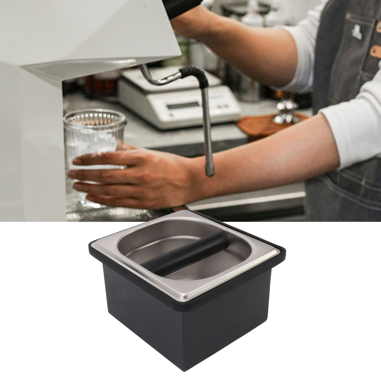 Coffee Knock Box Rubber Coffee Box with Removable Stainless Steel Ground Container for Cafe Bar S