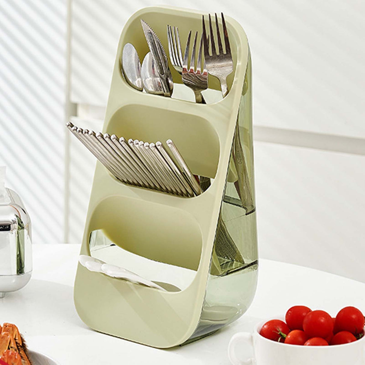 3 Layer Chopsticks Knife Storage Rack Holder Waterproof Knife Storage Drainage Bracket Container Green