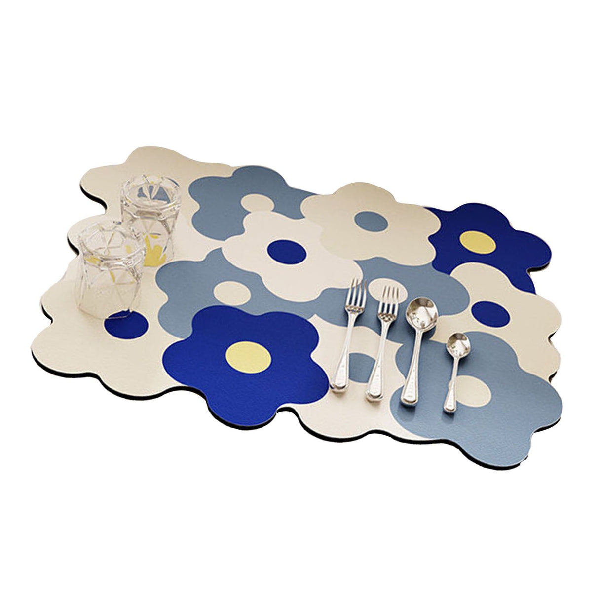 Kitchen Counter Dish Drying Mat Refreshing Cute Elegant Heat Resistant Absorbent Dishes Drain Mat Blue and White 11.8 X 15.7in