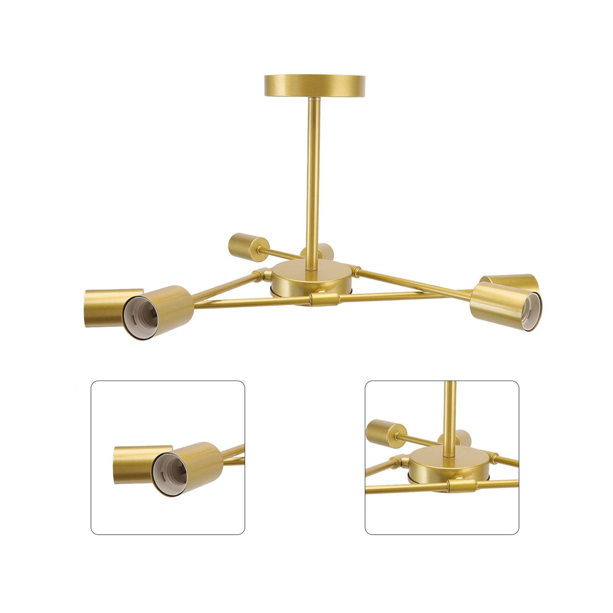 Retro Industrial 6 Light Semi Flush Mount Ceiling Light Fixture Modern Sputnik Chandelier for Art Restaurant Bar Bedroom110‑220V Golden