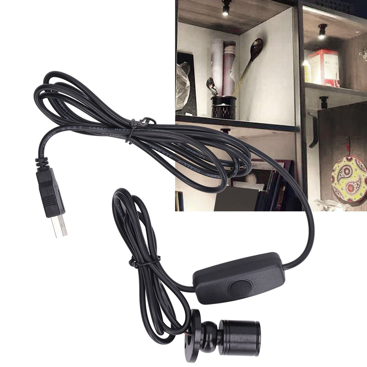5V Mini Spot Lights Bright USB Dimmable LED Spotlight with 6.6ft Cable for Showcase Jewelry Cabinet Porch Positive White 6000K