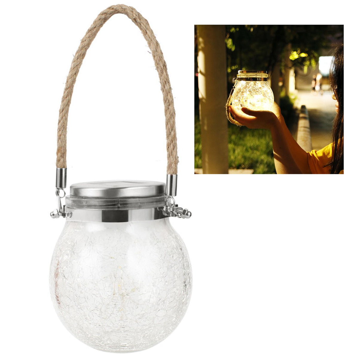 Hanging Solar Light Thickened Crackle Glass Style Waterproof Smar Sensor Hanging Solar Lantern for Garden Yard Pathway