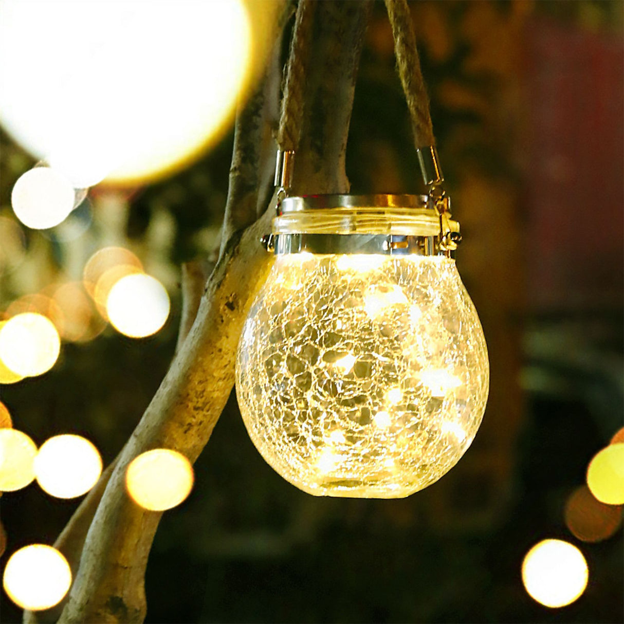 Hanging Solar Light Thickened Crackle Glass Style Waterproof Smar Sensor Hanging Solar Lantern for Garden Yard Pathway