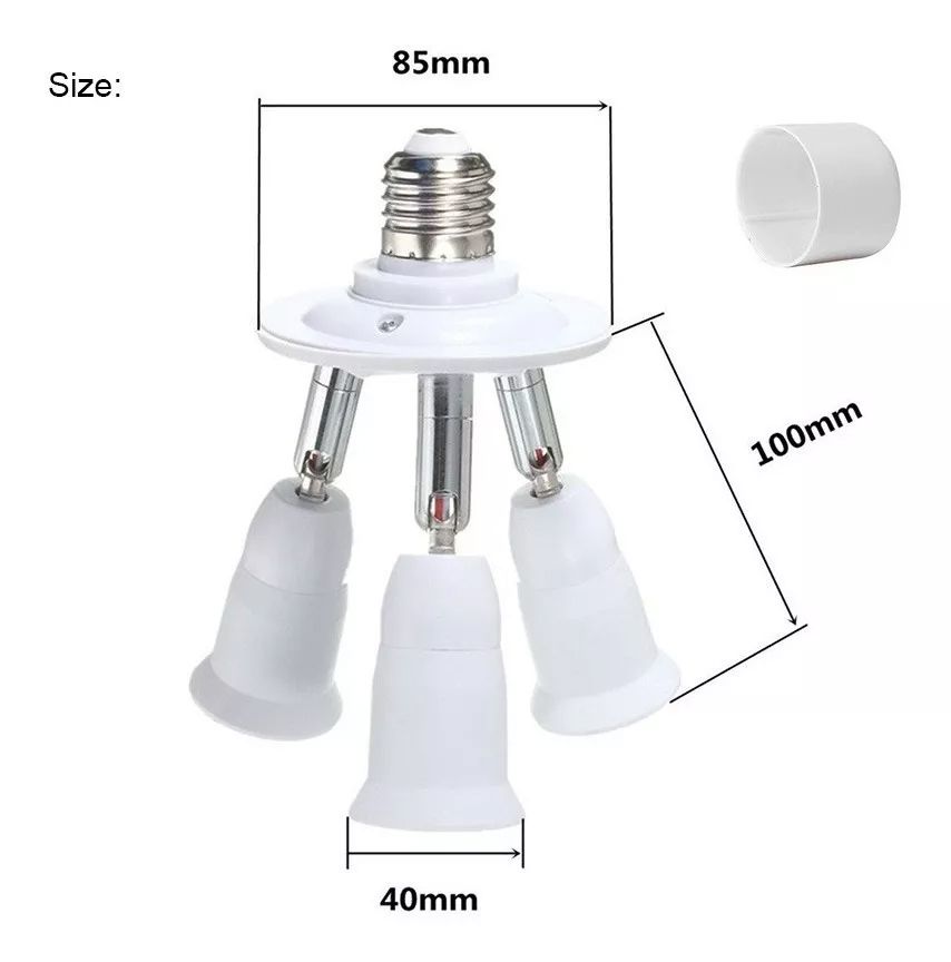 E27 Light Bulb Socket Adapter Splitter to 3 Heads Adjustable Angles for Wide Coverage Indoor Outdoor Use