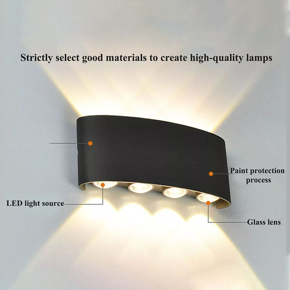 Up and Down Lights 8W 4000K Black Frame 8 Lamp Beads IP65 Waterproof LED Wall Lights for Bedroom Office Hotel