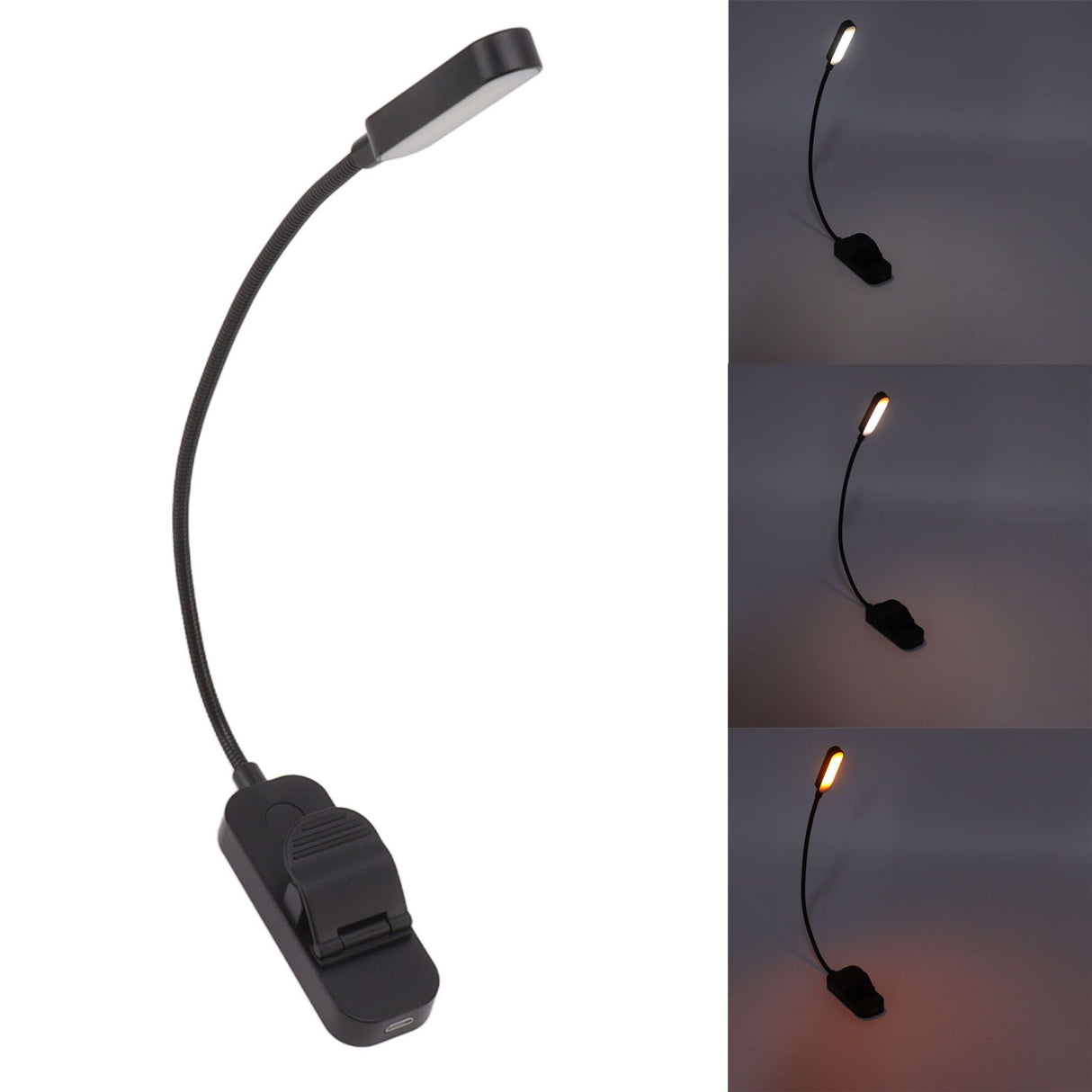 Book Light USB Rechargeable Blocking Reading Clip On Lamp 3 Brightness Stepless Dimming 8 LED Eye Care Sleep Aid Black