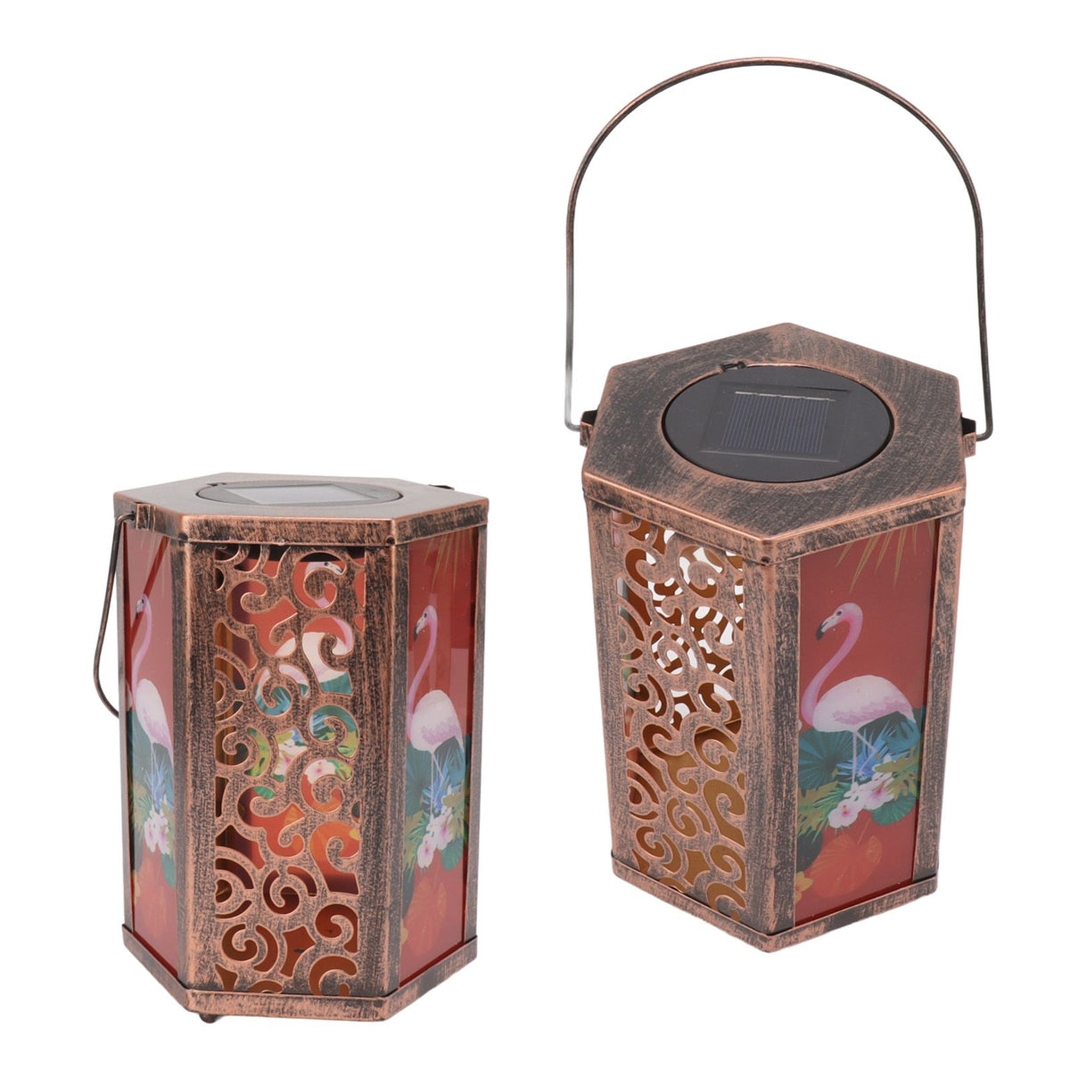 Garden Hanging Lights Waterproof LED Decorative Lighting Hexagonal Bird Pattern Lantern for Home Courtyard