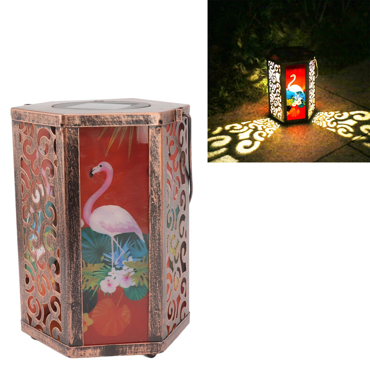 Garden Hanging Lights Waterproof LED Decorative Lighting Hexagonal Bird Pattern Lantern for Home Courtyard