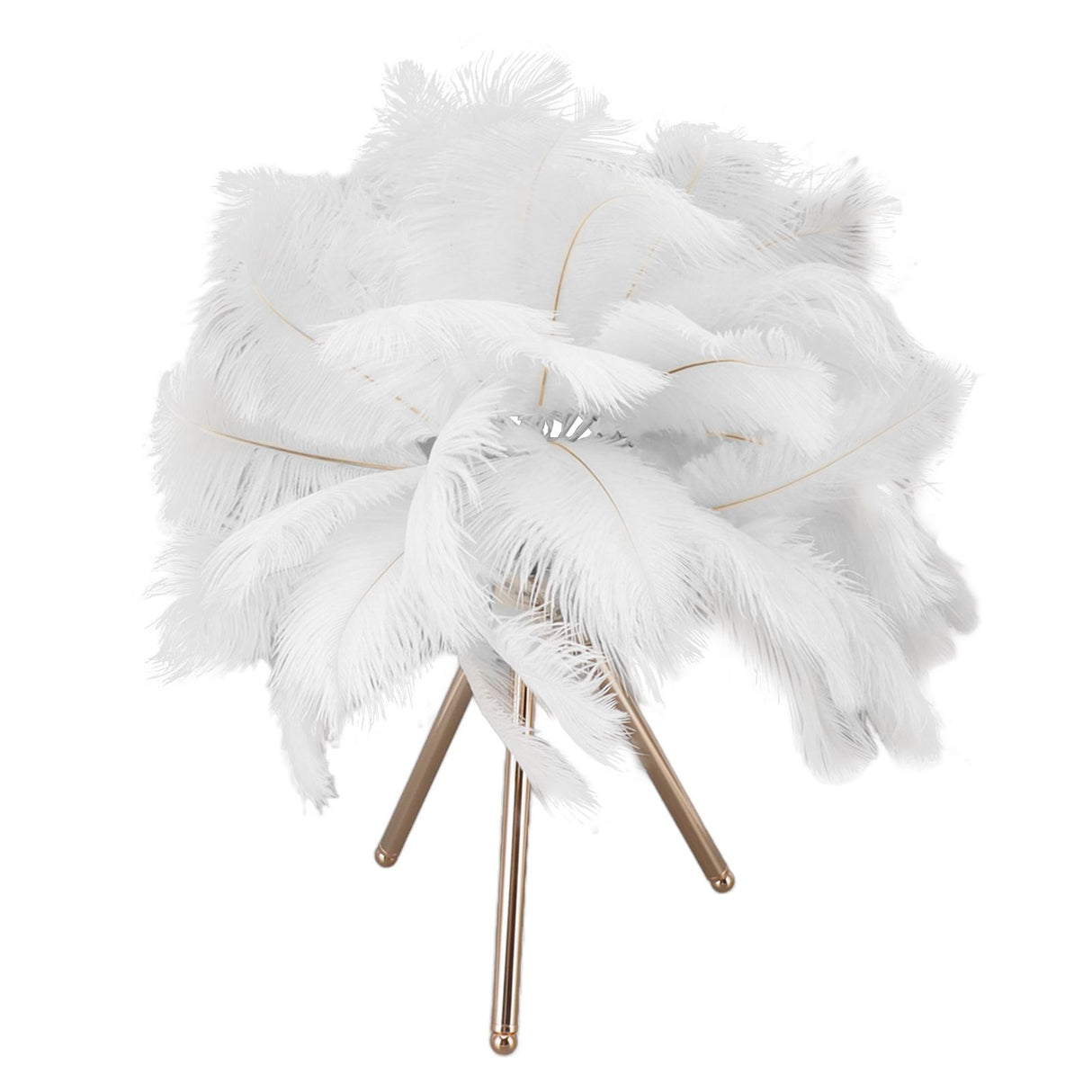 Feather Table Lamp USB Rechargeable Ostrich Feather Desk Light with Gold Tripod for Bedroom 40Pcs Artificial Feather White