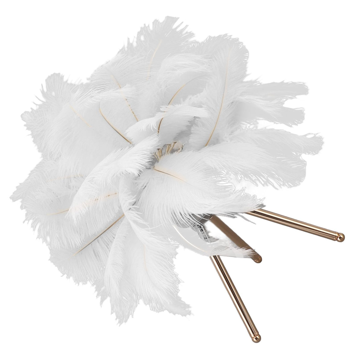 Feather Table Lamp USB Rechargeable Ostrich Feather Desk Light with Gold Tripod for Bedroom 40Pcs Artificial Feather White