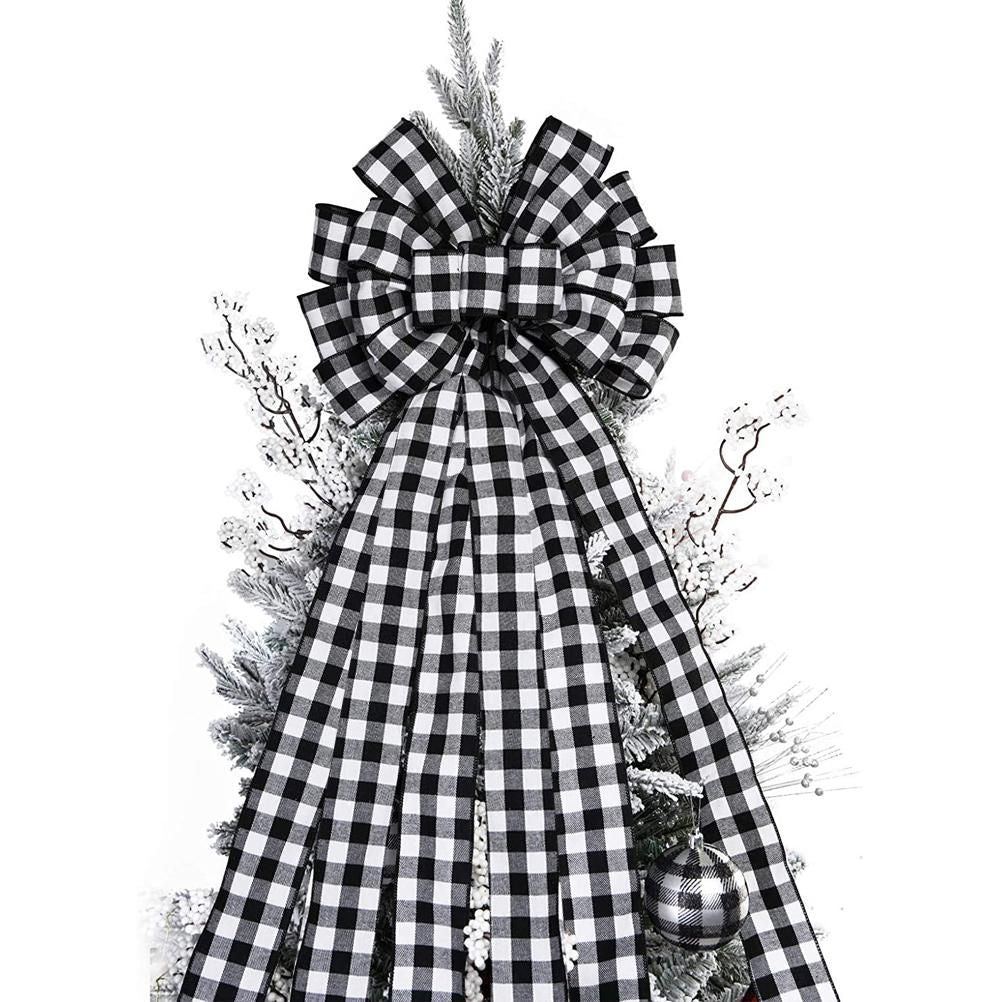 Christmas Decoration Linen Plaid Bowknot Decorate for Christmas Tree Home Scene Hanging Ornaments