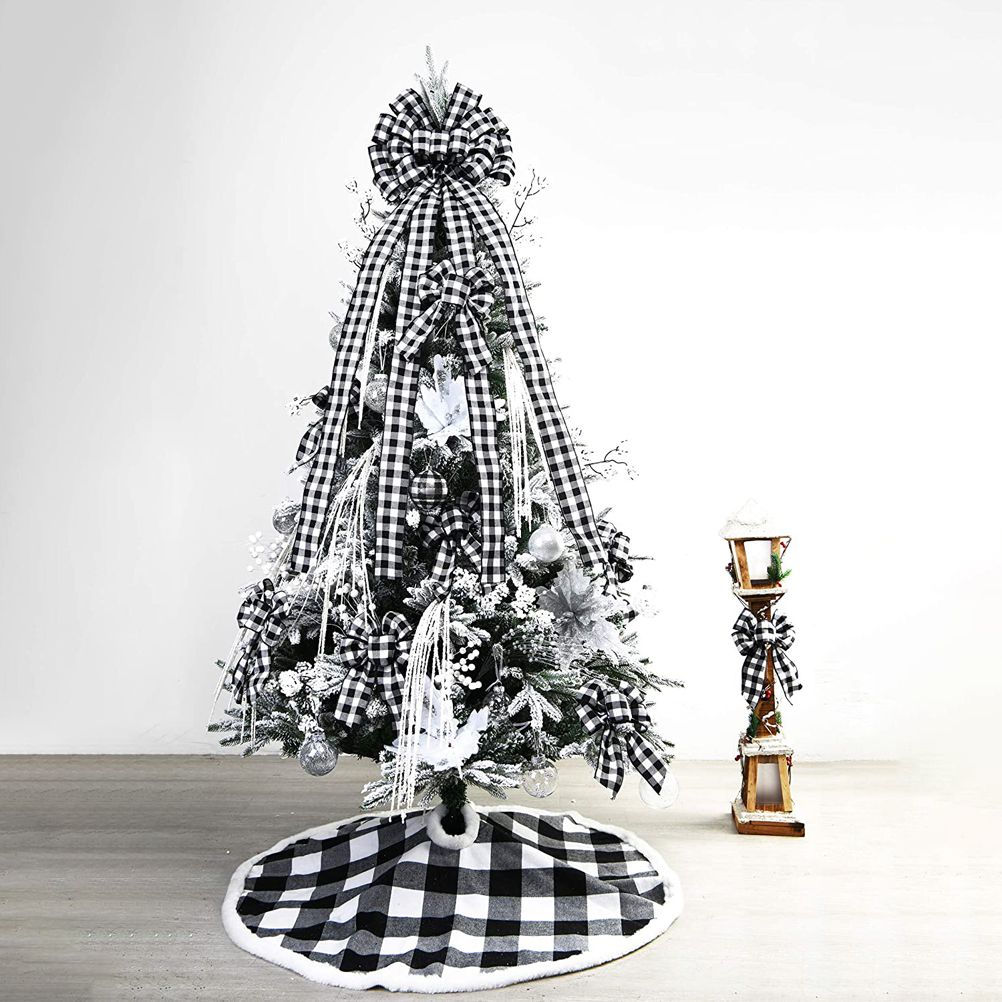 Christmas Decoration Linen Plaid Bowknot Decorate for Christmas Tree Home Scene Hanging Ornaments