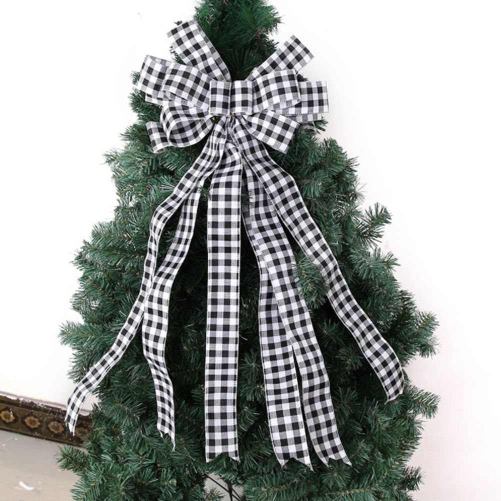 Christmas Decoration Linen Plaid Bowknot Decorate for Christmas Tree Home Scene Hanging Ornaments