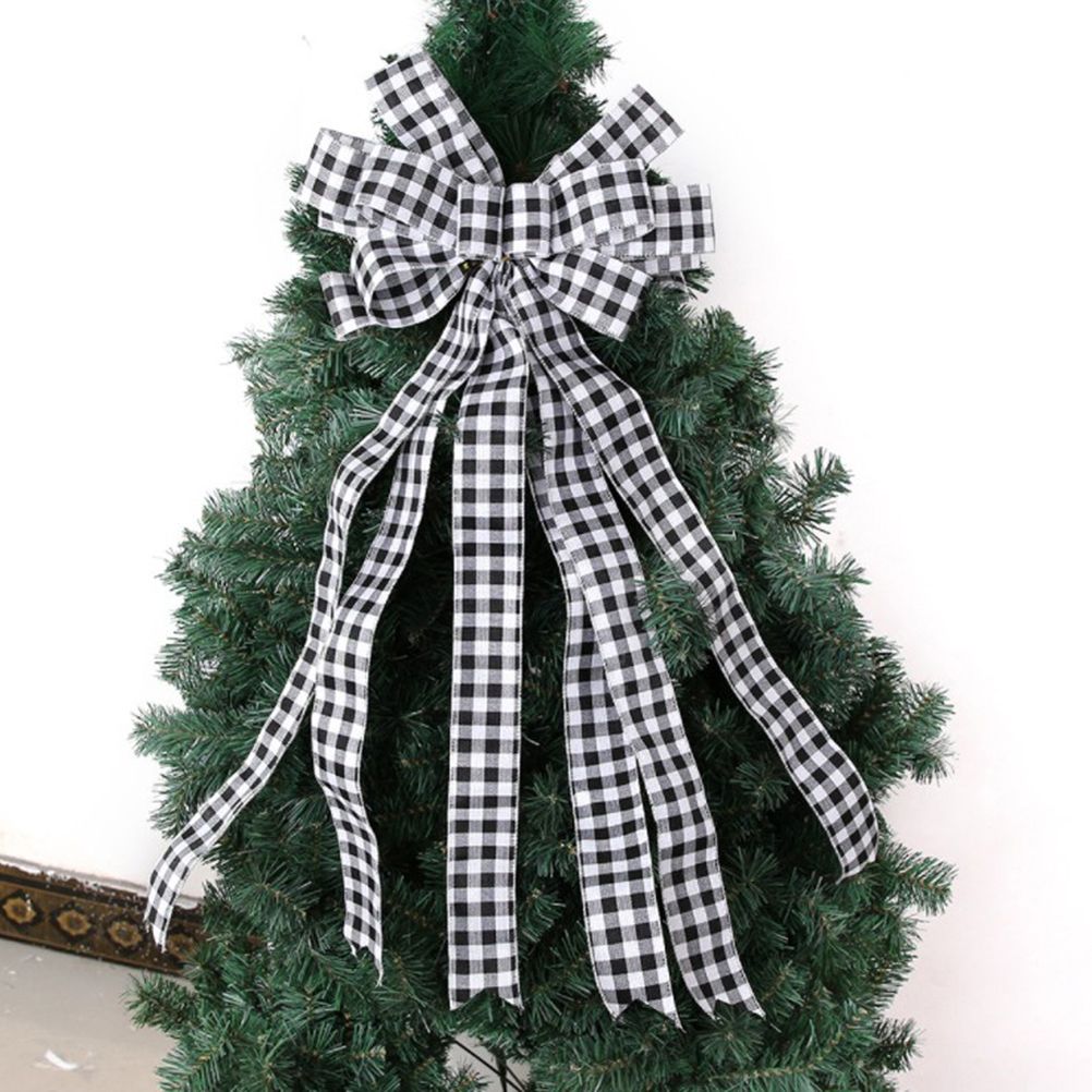 Christmas Decoration Linen Plaid Bowknot Decorate for Christmas Tree Home Scene Hanging Ornaments