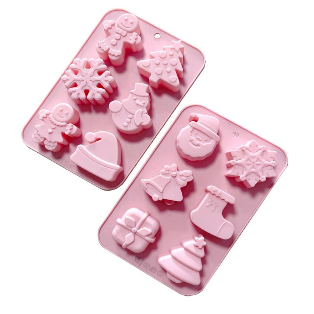 Christmas Series Silicone Molds with 6 Hole Snowman Socks Snowflake Santa Claus DIY Cake Baking Decoration Tool