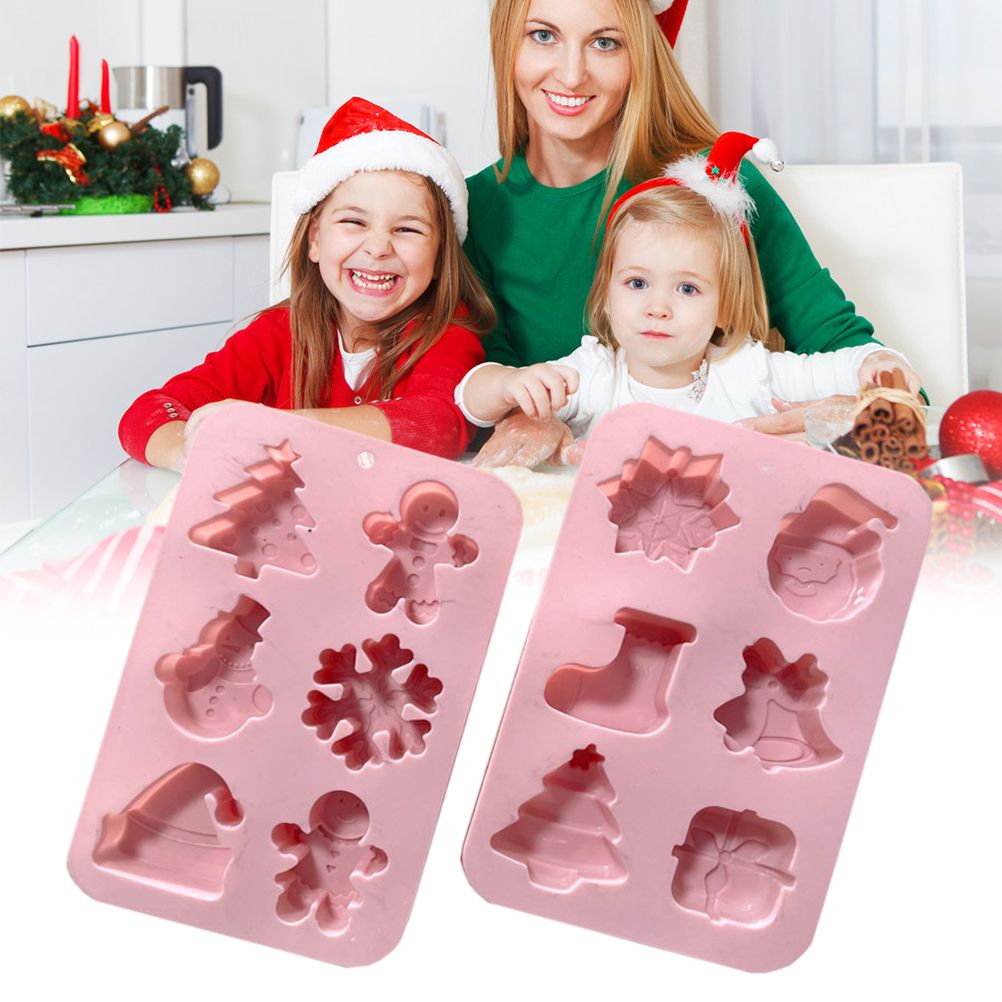 Christmas Series Silicone Molds with 6 Hole Snowman Socks Snowflake Santa Claus DIY Cake Baking Decoration Tool