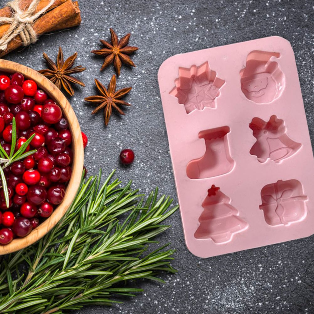Christmas Series Silicone Molds with 6 Hole Snowman Socks Snowflake Santa Claus DIY Cake Baking Decoration Tool