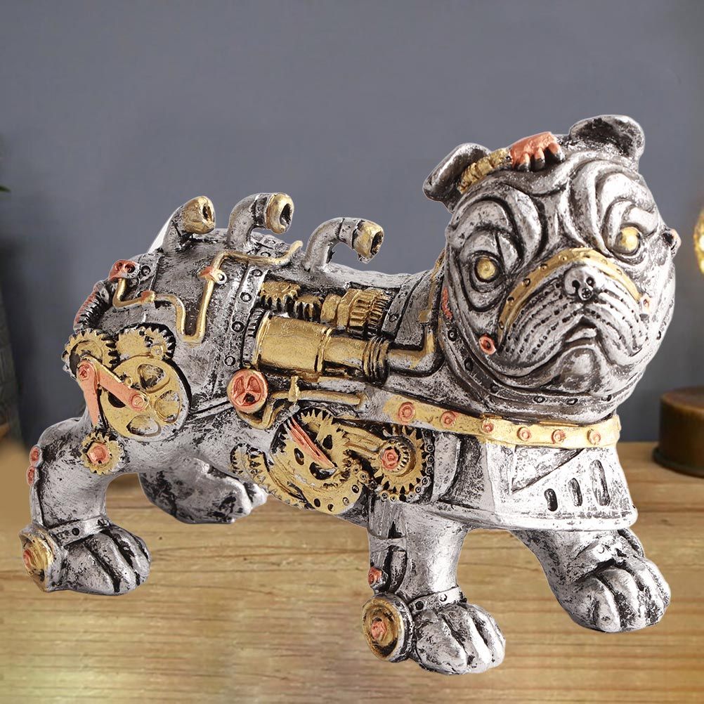 Mechanical Punk Dog Resin Crafts Steampunk Bulldog Dog Resin Statue Desktop Window Decoration Home Ornaments