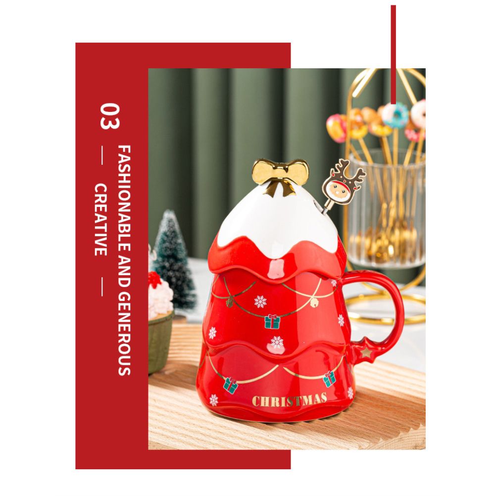 Christmas Mug Set with Cover and Spoon 500 ml Ceramic Mug for Mulled Wine Coffee Cocoa Christmas Mug Gift